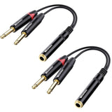 Cable Matters 2-Pack 1/4 TRS to Dual TS Stereo Audio Splitter Cable (Dual 1/4 Inch TS to TRS Female Adapter) in Black - 6 Inches / 0.15 Meters