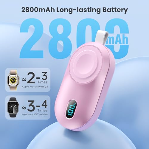 [2-Pack]Portable Charger for Apple Watch Series,Compact Wireless Magnetic iWatch Charger,2800mAh Fast Charging Power Bank for Apple Watch Series