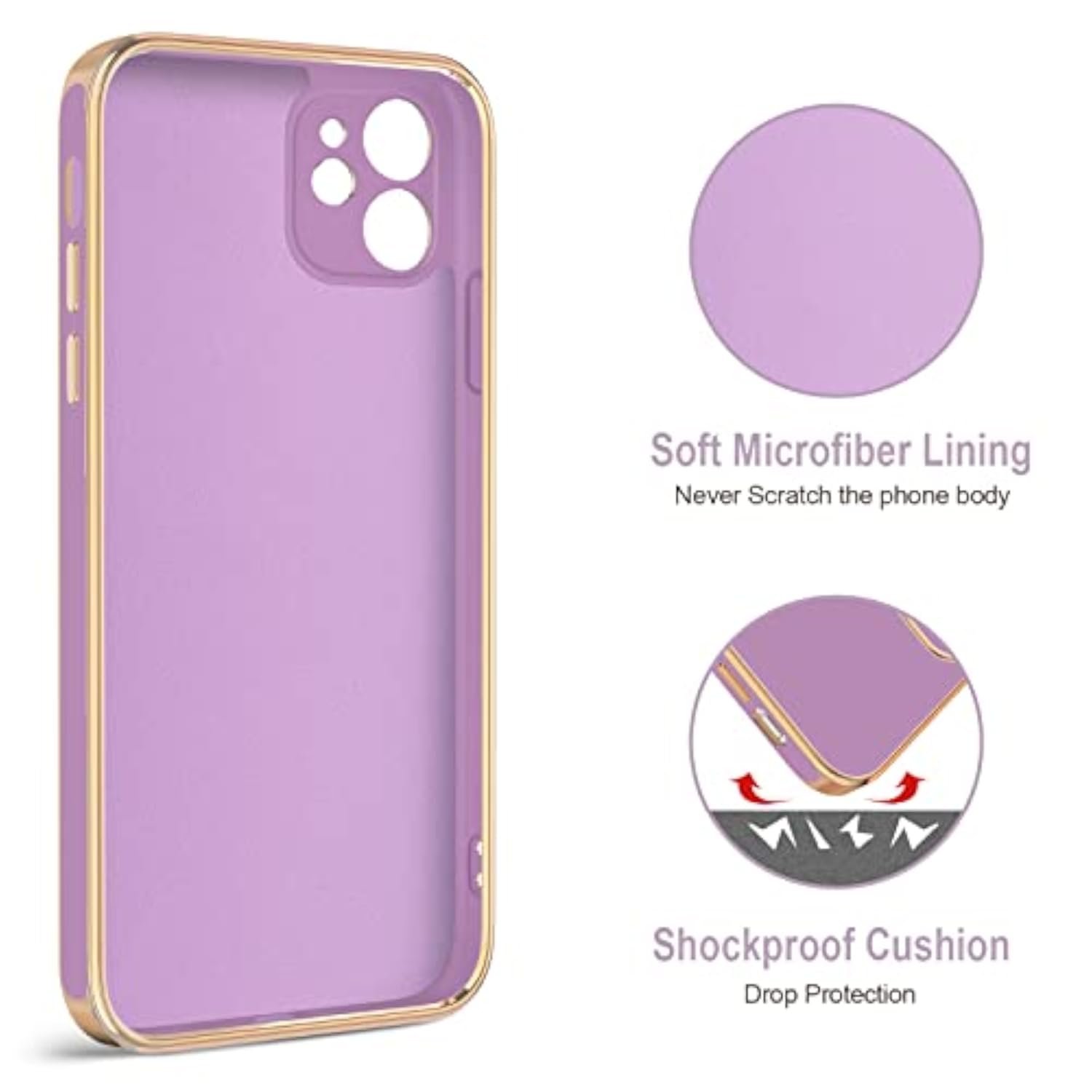 Luxury iPhone 11 Case with Rotatable Ring Stand and Magnetic Kickstand, Rose Gold Edge, Purple