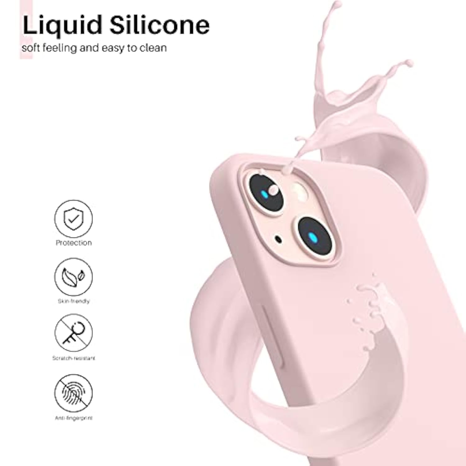 Compatible With 13 Case 6.1, Slim Liquid Silicone 3 Layers Full Covered Soft Gel Rubber Case Cover 6.1 Inch-Chalk Pink