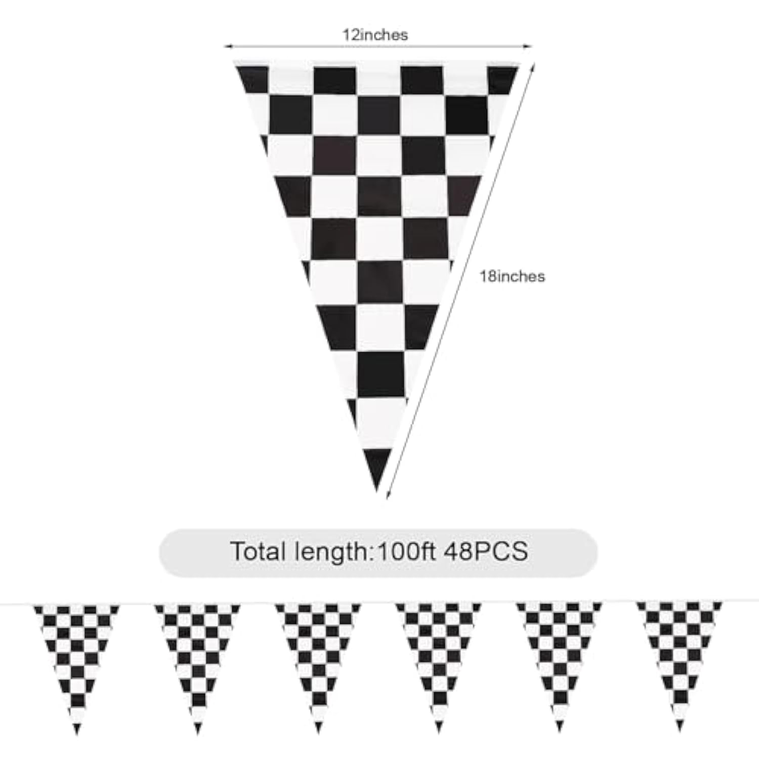 Black White Checkered Flag Banner 100Ft Racing Sports Birthday Picnic Party Decor