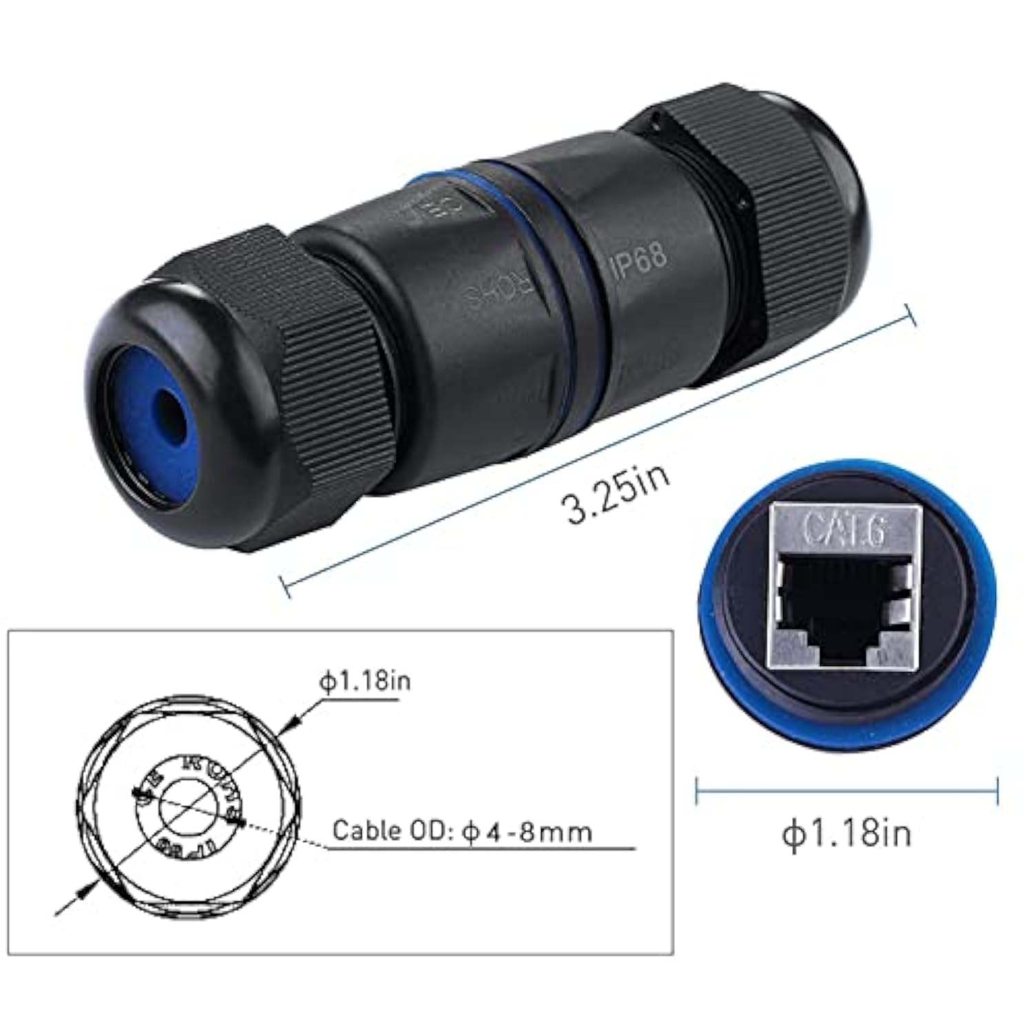 Waterproof Rj45 Connector 2 Pack Ip68 Cat6/Cat5E/Cat5 Coupler Shielded For Out