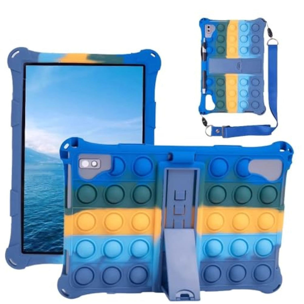 10.1 Inch Silicone Case For Vastking Kingpad K10/Z10/Blackview/Teclast/Byybuo 10.1Inch Tablet Cover With Lanyard/Stylus/Pen Holder For Vastking Kingpad K10 (Colorful Dark Blue)