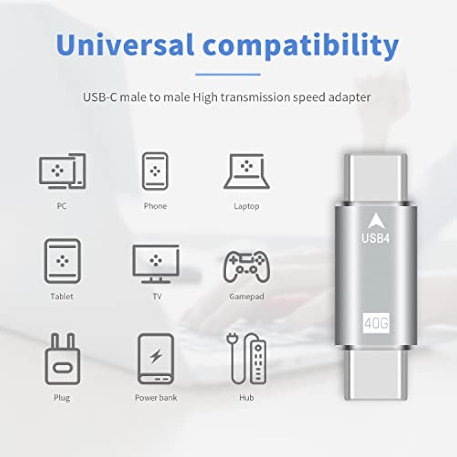 Usb C Male To Male Adapter, 40Gpbs Type C Male To Type C Male Full Featured Ad