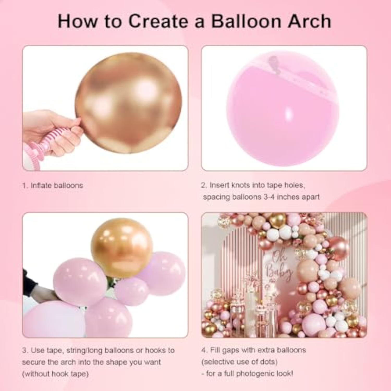 Rose Gold Balloon Arch Kit, 147Pcs Metallic Gold White Pastel Nude Pink And Rose Gold Balloons Garland With Confetti For Wedding Bridal Baby Shower Princess Girl Birthday Party Decorations