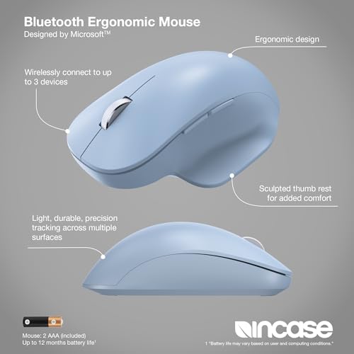 Bluetooth Ergonomic Mouse Designed By Microsoft Two Thumb Buttons, Easy To Grip Thumb Rest, Precision Tracking, Connects 3 Devices, 15 Month Battery Life, Pcs/Laptops (Pastel Blue)