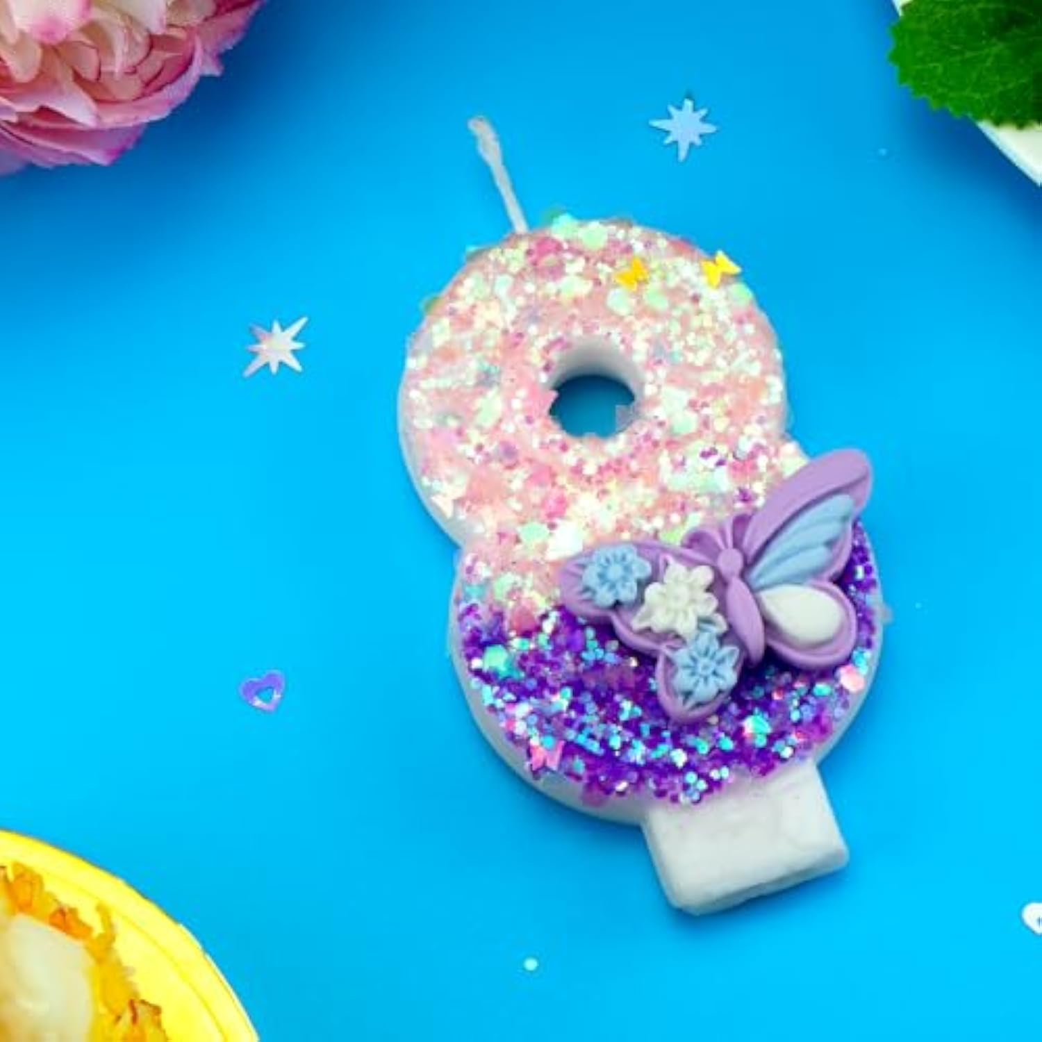 Birthday Number Candles Pink And Purple Butterfly Birthday Candles For Cake Glitter Number 8 Candle Cake Topper With Sequins For Girls And Women Anniversary Celebrations Supplies