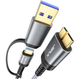 Hard Drive Cable 1.6FT, 20Gbps Micro B to USB C/A Cord External Hard Drive Cable Nylon Braided Compatible with Seagate WD Toshiba Westgate, MacBook