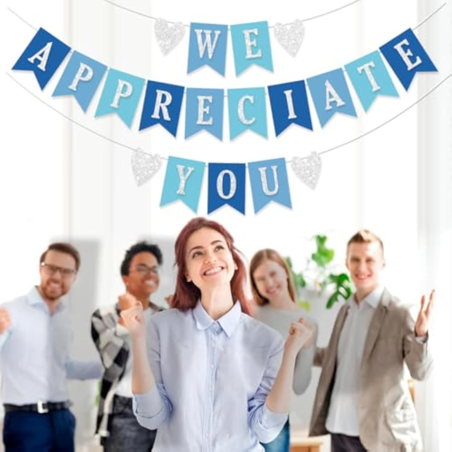 Pre-Strung We Appreciate You Decorations Banner Doctor Nurse Teacher Pastor Staff Employee 9.8Ft Glitter Blue Appreciation Assistant Principal Appreciation Gifts Party No Diy