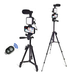 Smartphone Video Kit, Vlogging Kit, Youtuber Kit, With Microphone Light Tripod 50" Extendable Phone Clip Remote Control Compatible With Iphone/Smartphone/Cameras