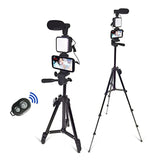 Smartphone Video Kit, Vlogging Kit, Youtuber Kit, With Microphone Light Tripod 50" Extendable Phone Clip Remote Control Compatible With Iphone/Smartphone/Cameras
