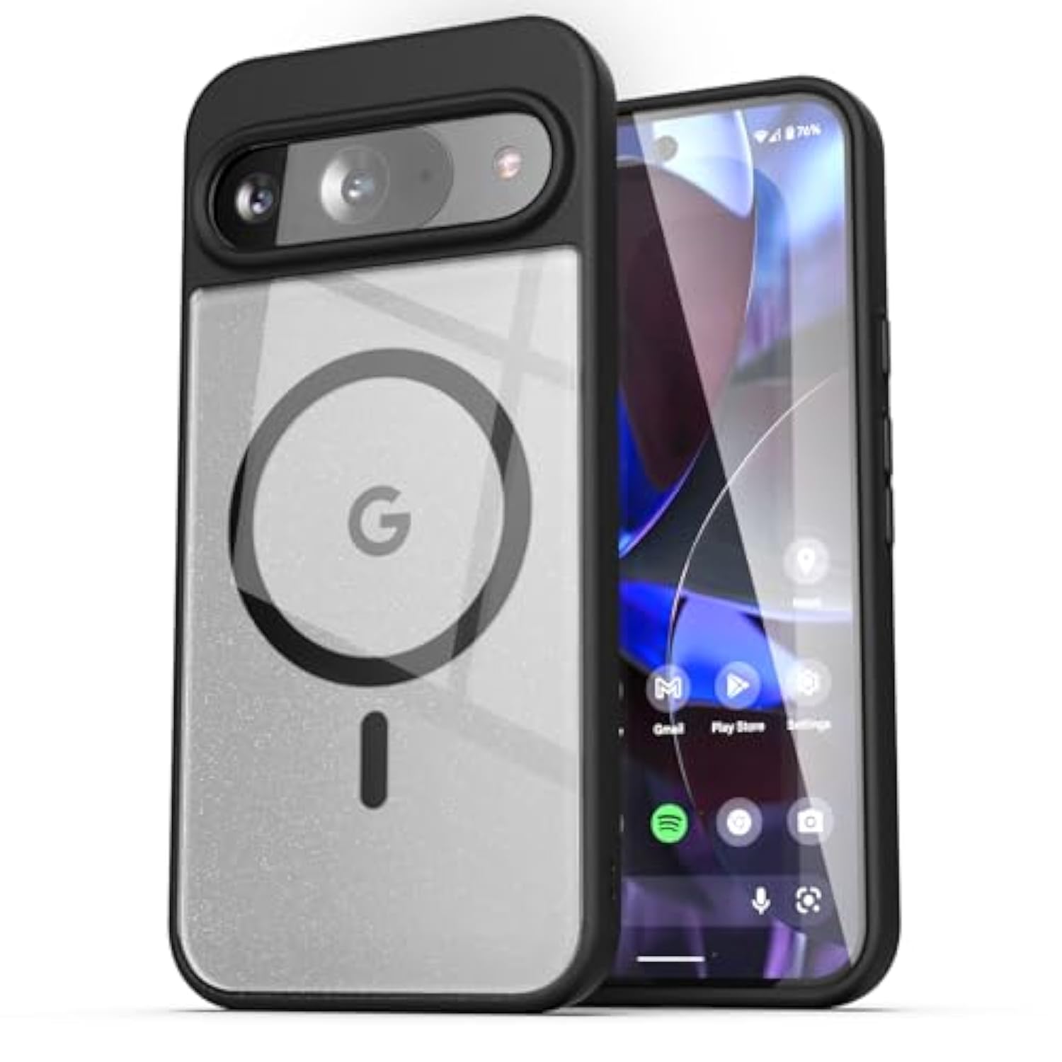Pixel 9/9 Pro Magnetic Clear Case, MagSafe Compatible, Dual-Hybrid, Black