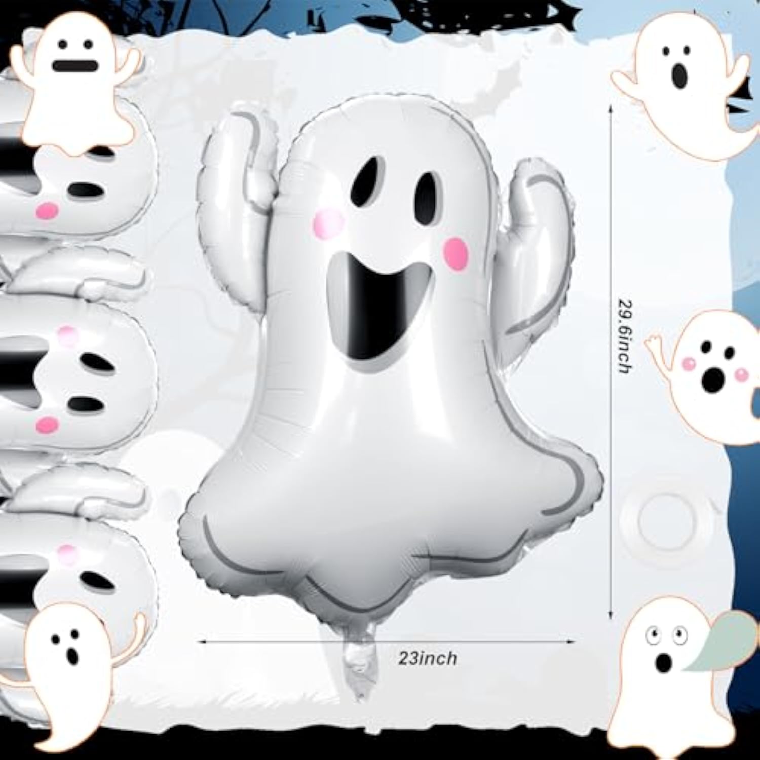 12Pcs 30" Halloween Ghost Foil Balloons - White Ghost Party Decorations for Birthday & Shower