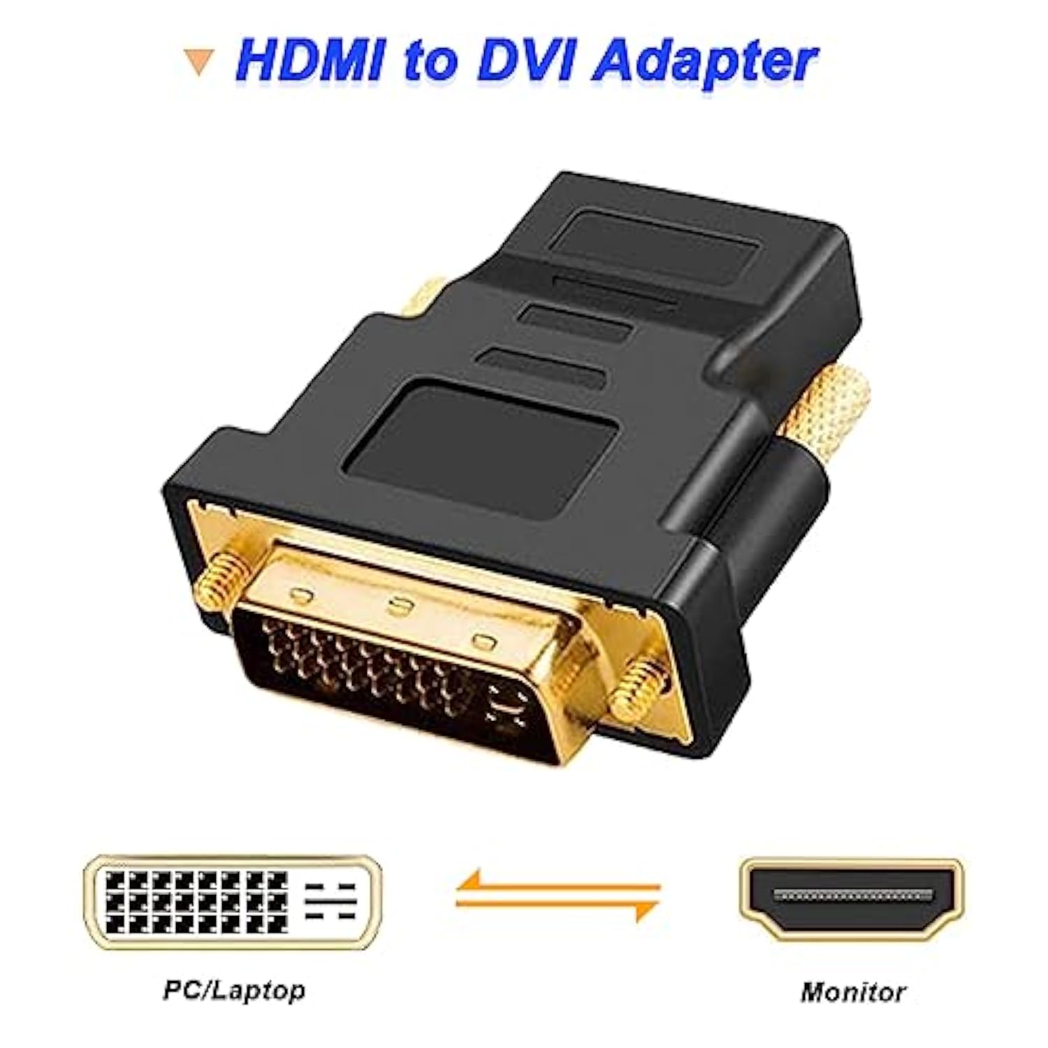 Gold-Plated Hdmi To Dvi Adapter, Bi-Directional Dvi Male (24 + 5) To Hdmi Fema