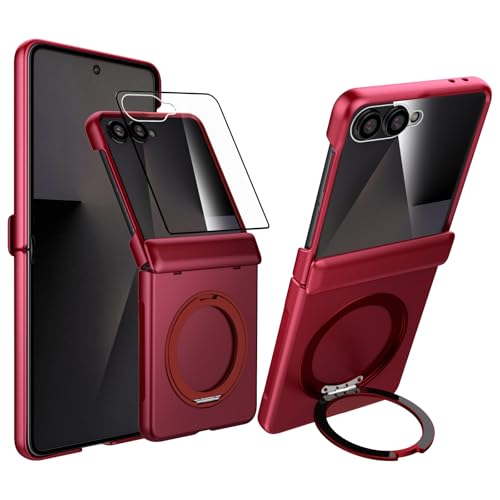 Magnetic Case for Samsung Galaxy Z Flip 7 Case, Compatible with Mag-Safe, Center Hinge Protection, 360° Rotating Finger Ring Holder with Built-in