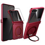 Magnetic Case for Samsung Galaxy Z Flip 7 Case, Compatible with Mag-Safe, Center Hinge Protection, 360° Rotating Finger Ring Holder with Built-in
