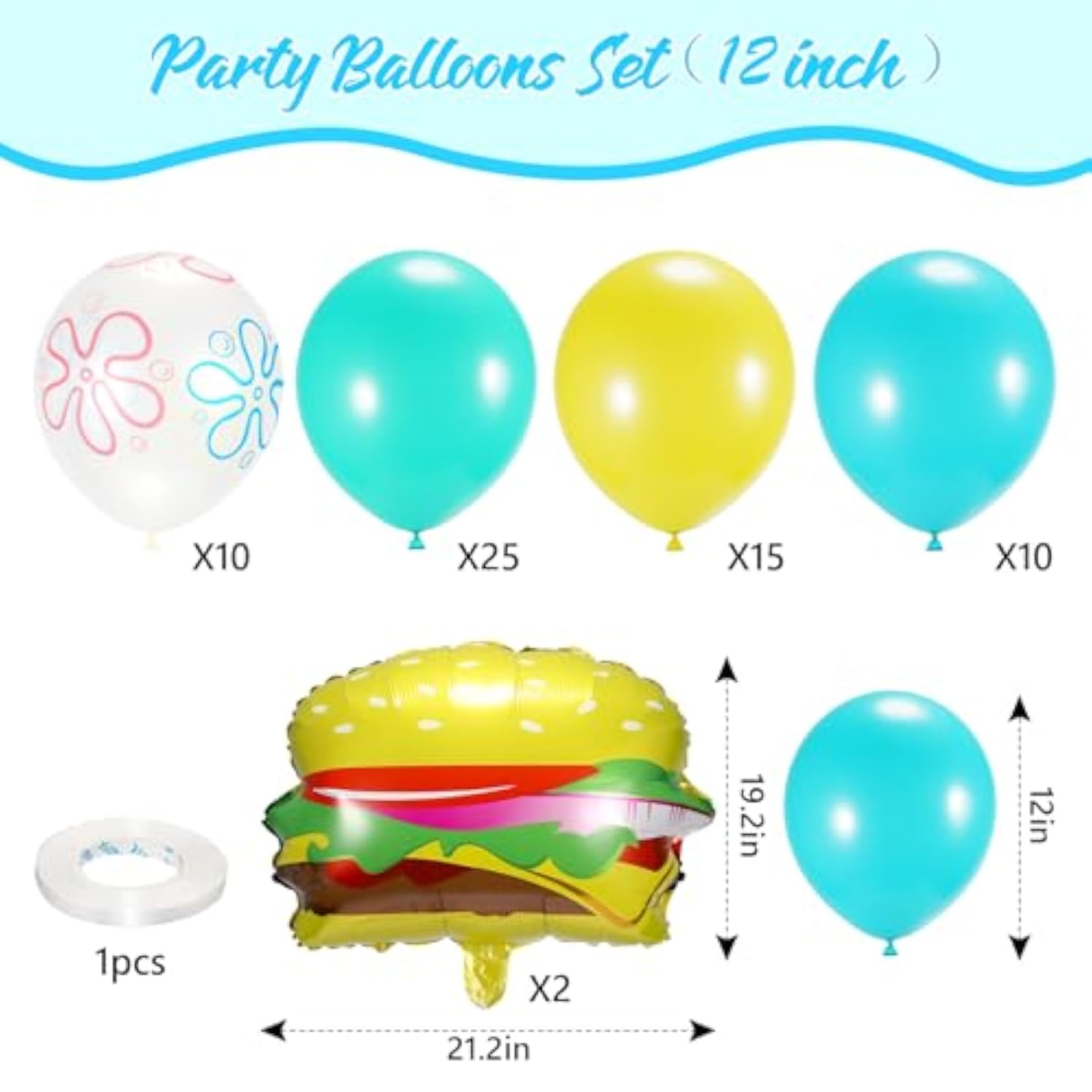63Pcs Spongebob Birthday Decoration,12 Inch Yellow Blue Underwater Balloon With 2 Burger Balloon For For Party,Mermaid,Baby Shark,Ocean Themed Party, Kids Room Supplies