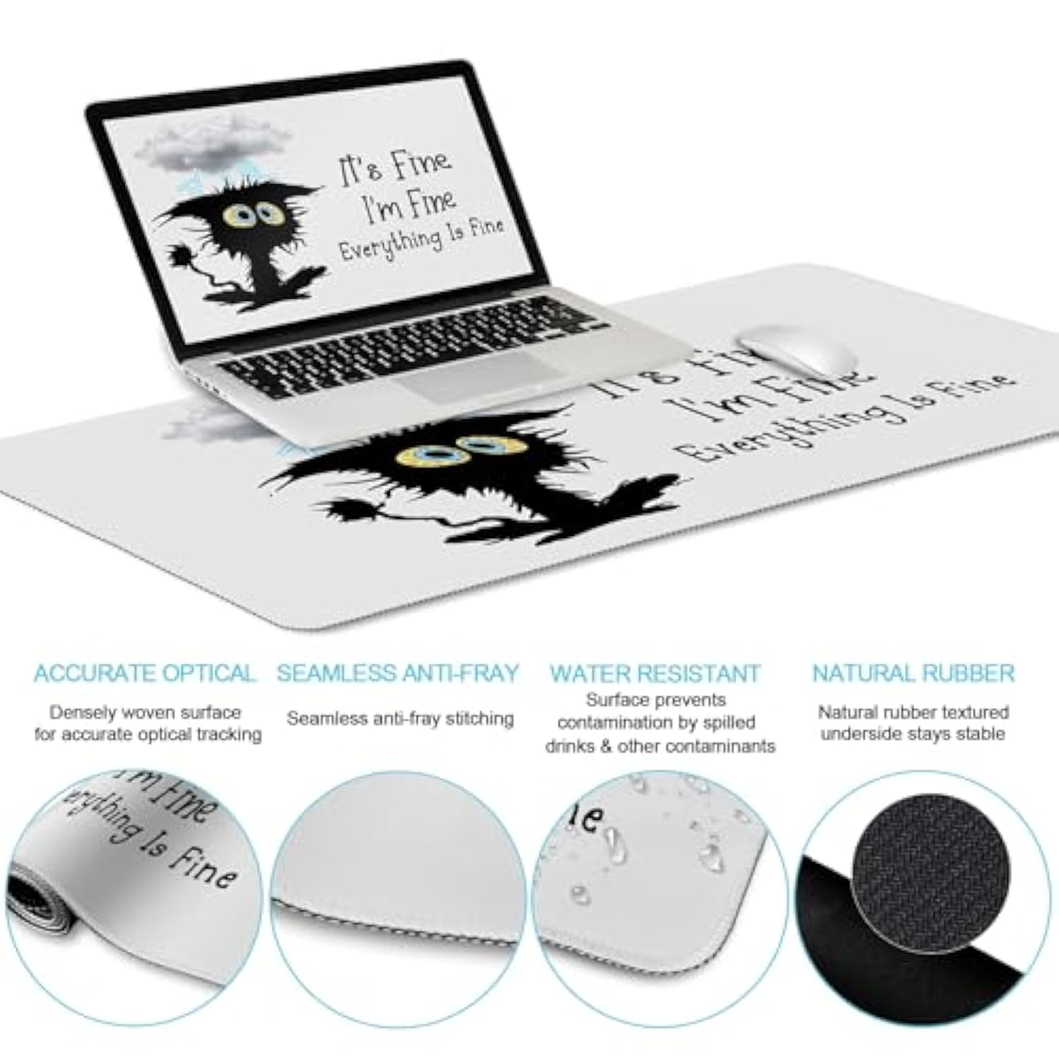 Desk Mat Set, Large Gaming Mouse Pad With Wrist Rest, Ergonomic Mouse Pad Keyboard Mat Wrist Support, Cup Coaster, Home Office Desk Accessories Decor Supplies, Funny Black Cat