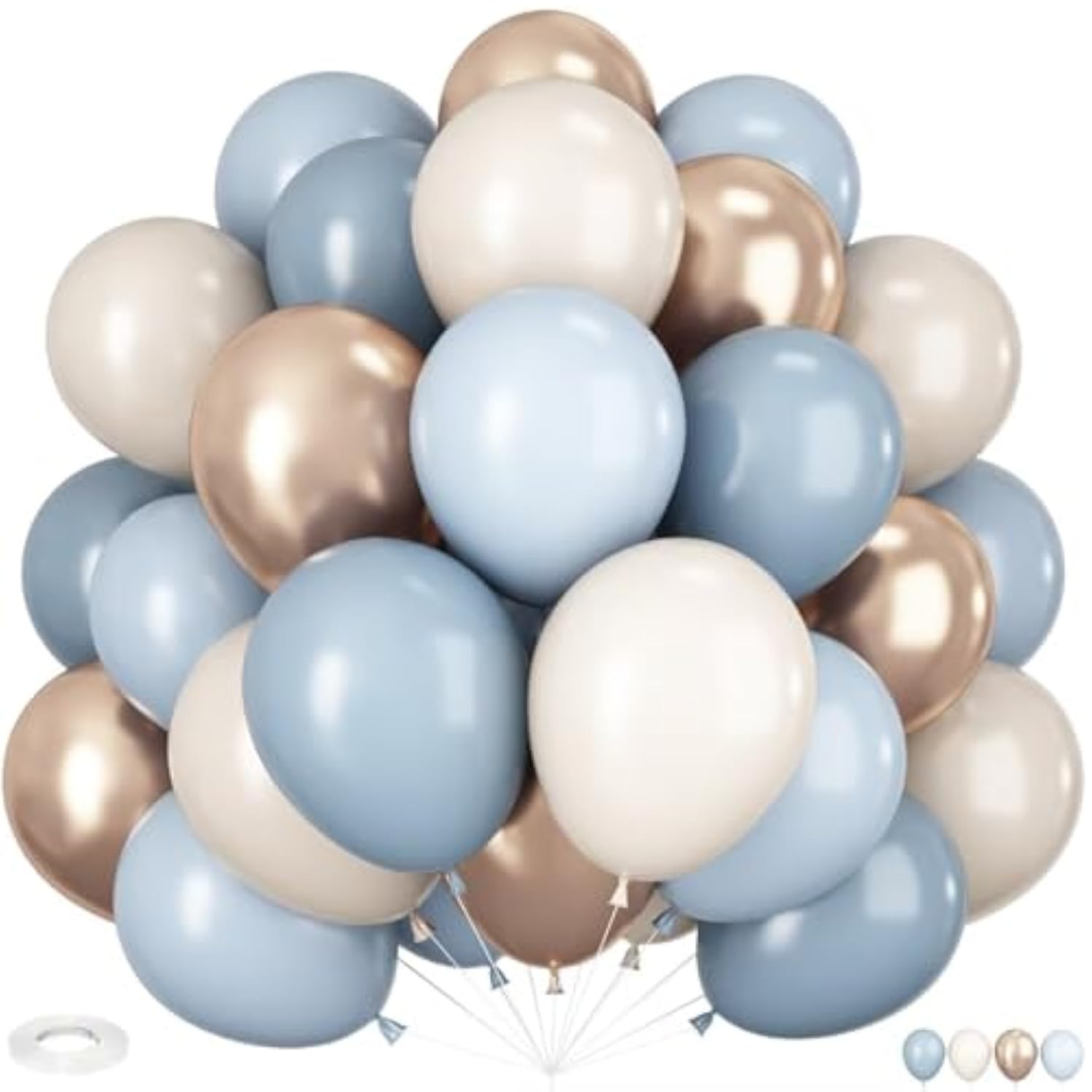60PCS Dusty Blue Gold Balloons 12in Baby Blue White for Shower Birthday Wedding