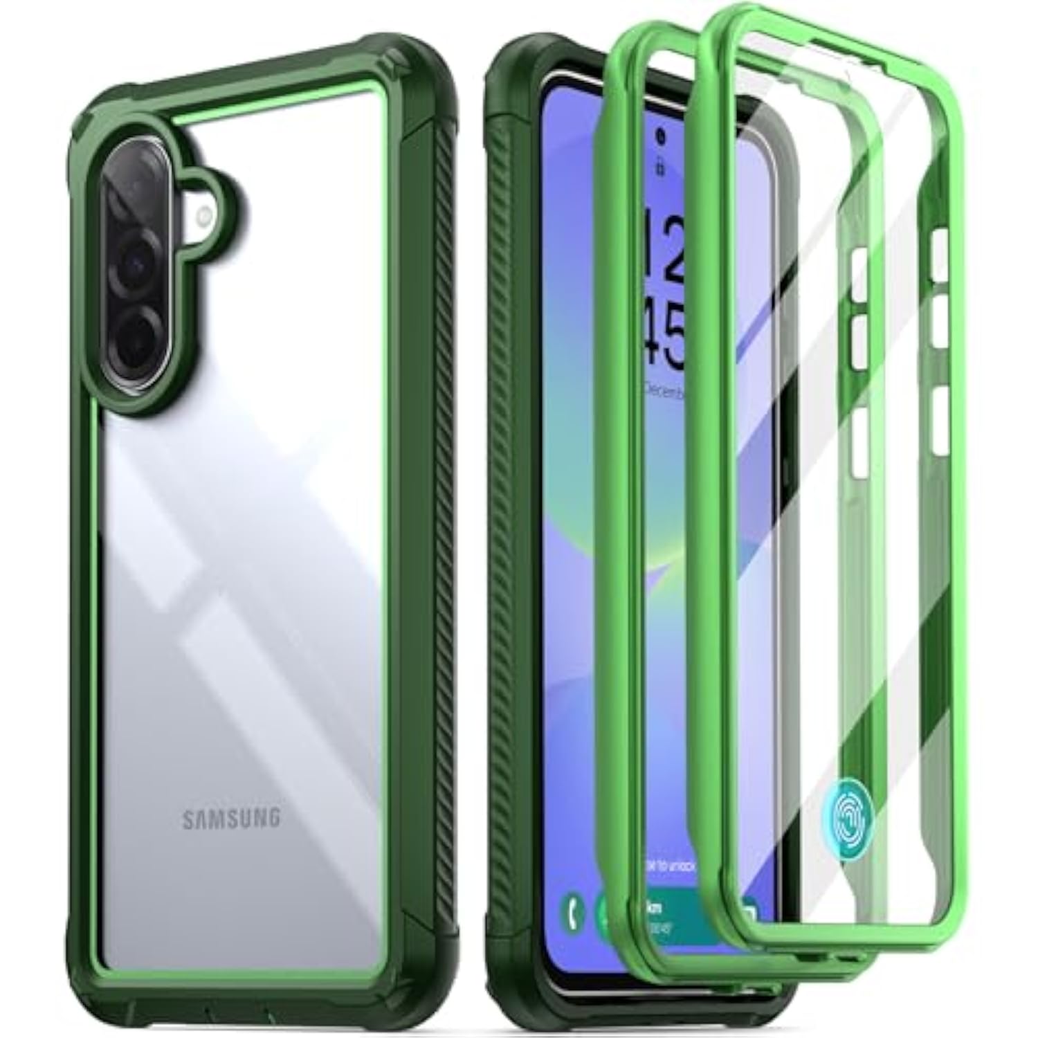 Guardian Case For Samsung Galaxy A36 5G, [2 Front Frame] [20 Ft Mil-Grade Drop Tested] [Screen Protector Work With Fingerprint Id] Full Body Shockproof Rugged Clear Cover, Green/Clear