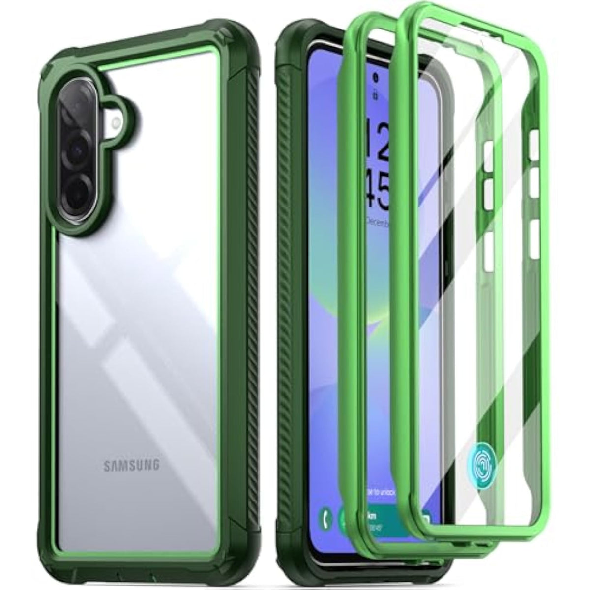 Guardian Case For Samsung Galaxy A36 5G, [2 Front Frame] [20 Ft Mil-Grade Drop Tested] [Screen Protector Work With Fingerprint Id] Full Body Shockproof Rugged Clear Cover, Green/Clear