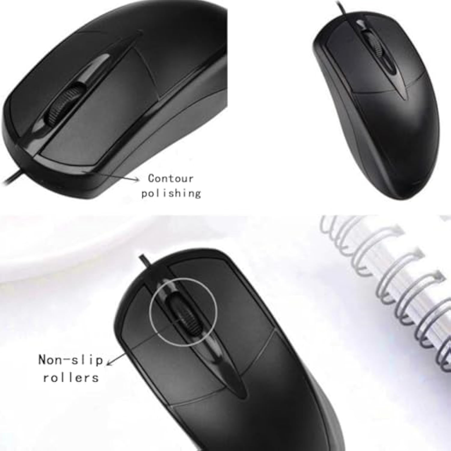 Wired Usb Computer Mouse - Silent Click, Ergonomic Comfort Grip, Braided Cable, Plug And Play, For Pc, Laptop And Desktop (Black)