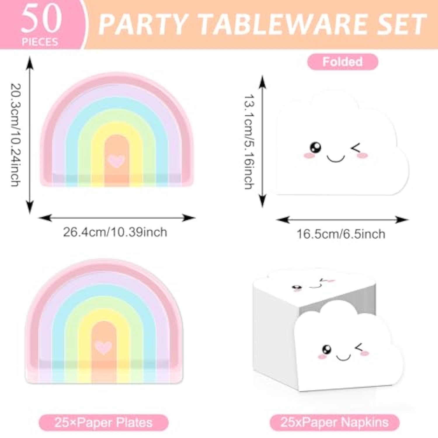 50Pcs Boho Rainbow Party Decorations Cloud Paper Plates And Napkins Rainbow Shaped Paper Plates Disposable Cloud Shaped Napkins For Kids Boys And Girls Birthday Baby Shower Clouds Party Decorations