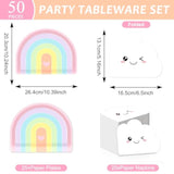 50Pcs Boho Rainbow Party Decorations Cloud Paper Plates And Napkins Rainbow Shaped Paper Plates Disposable Cloud Shaped Napkins For Kids Boys And Girls Birthday Baby Shower Clouds Party Decorations