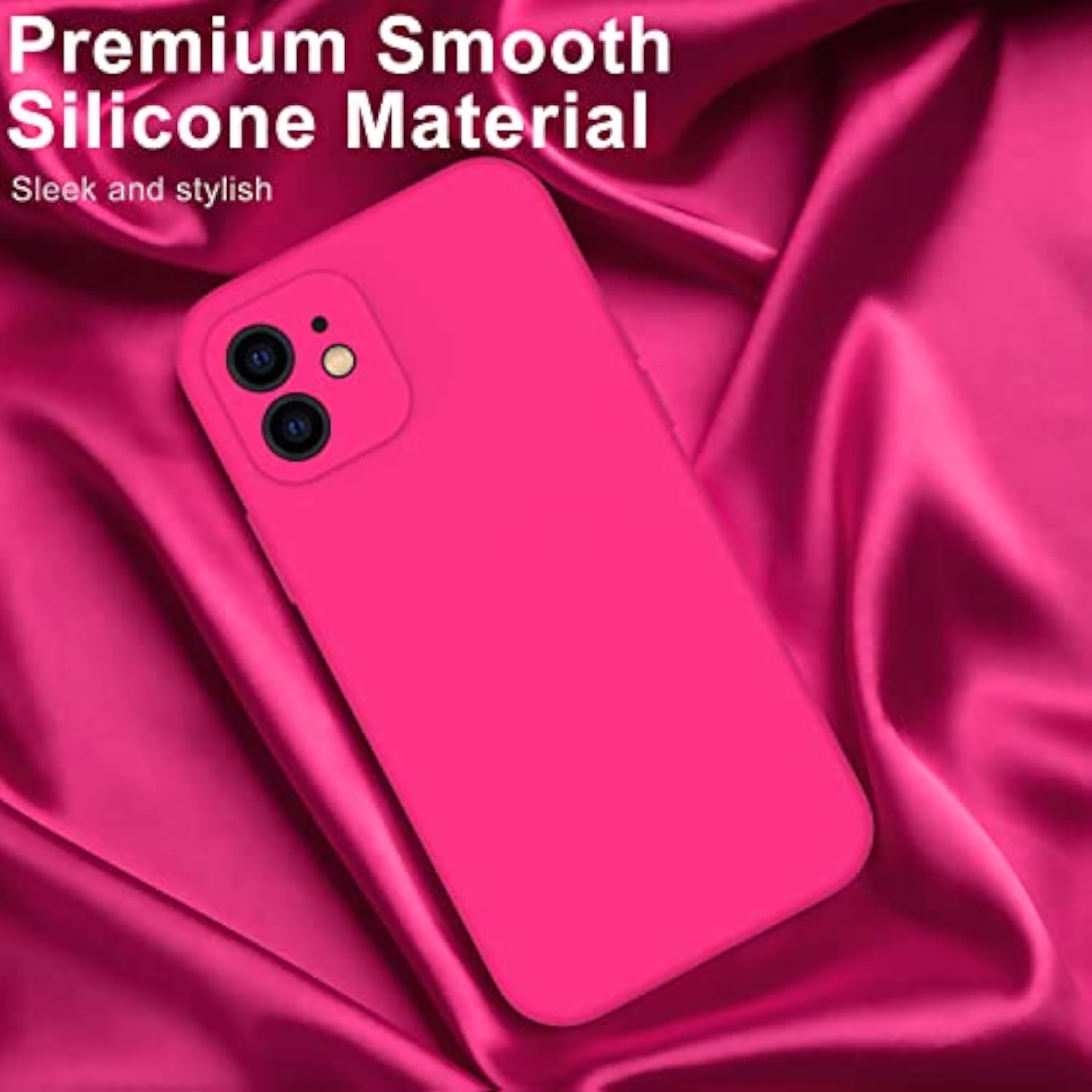 Compatible With 12 Silicone Case With Screen Protector,Enhance Camera Protection,Soft Flexible Slim Fit Protective Phone Cover 6.1" For Women Girls Hot Pink