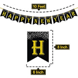 10 Ft Black Gold Happy New Year Banner 2026 for Party and NYE Decorations