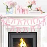 2Pcs Pink Bow Garland Banner, Satin Ribbon Decorations For Coquette Theme Birthday And Bridal Shower Party Decor (Bow)
