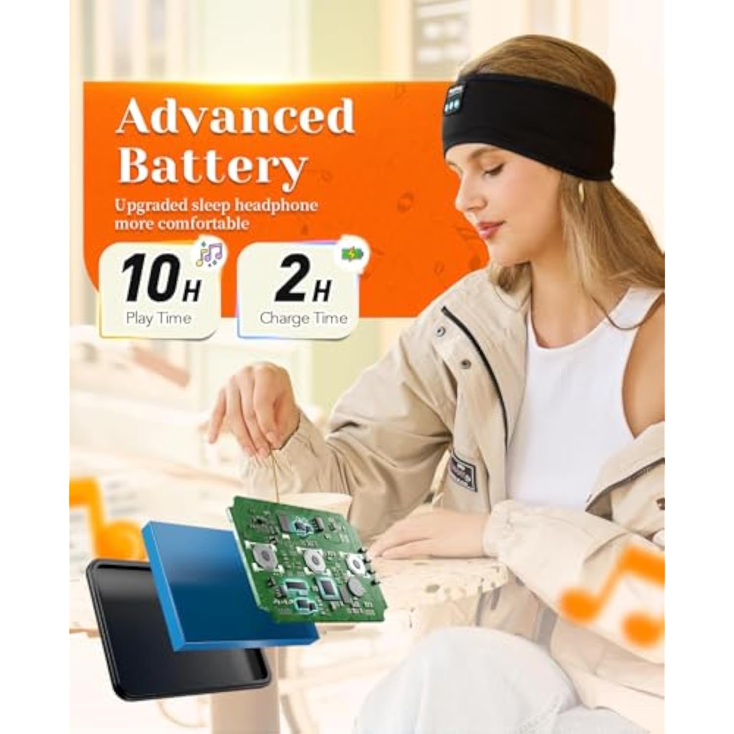 Sleep Headphones, 10Hrs Sports Headband With Soft Cozy Earbuds Comfortable, Headphones Headband With Ultra-Thin Hd Stereo Speakers Perfect For Workout,Running,Yoga,Travel