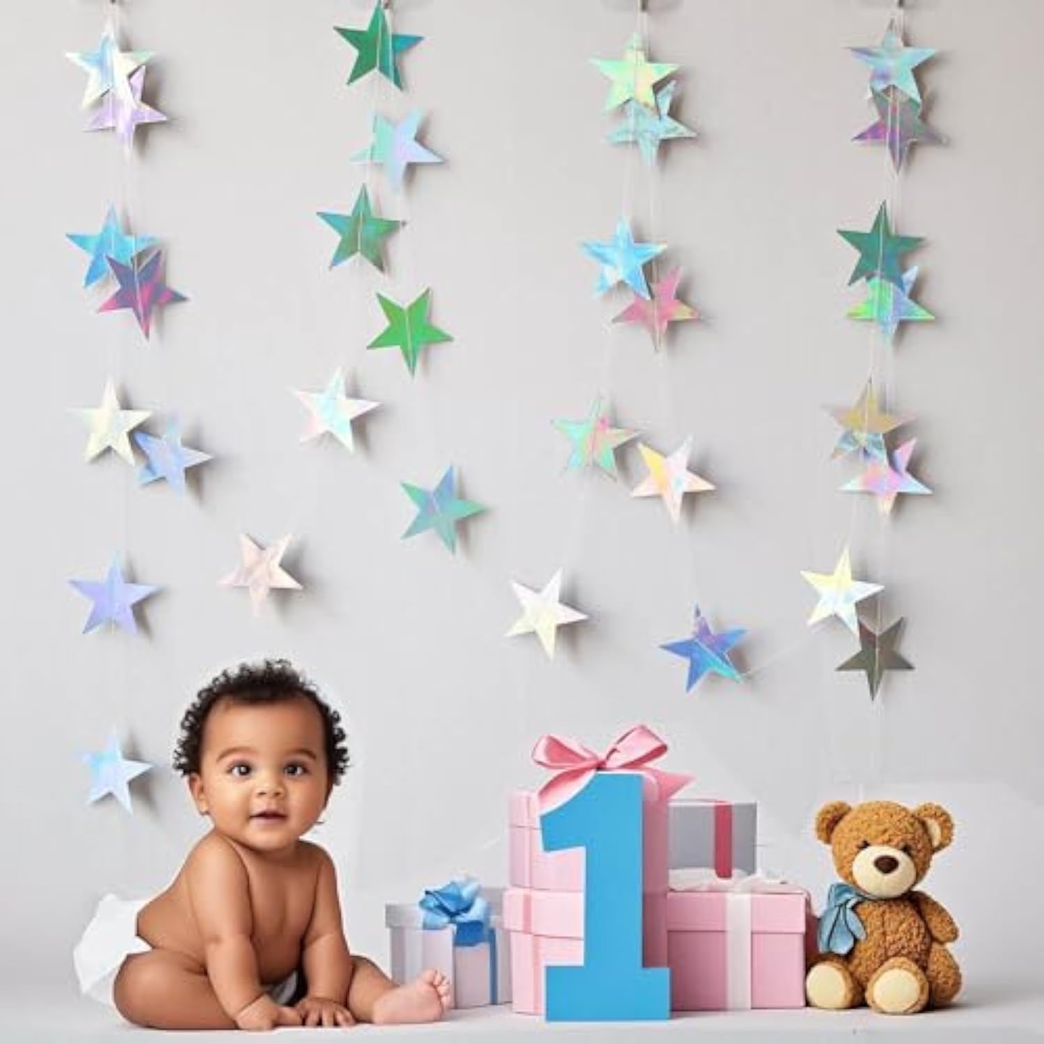 40Ft Iridescent Shining Star Hanging Garland Glitter Bunting Banner Backdrop Decor