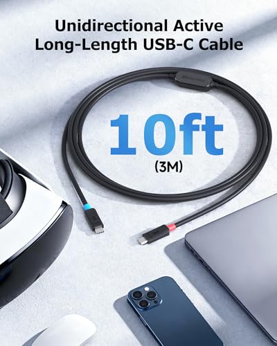 Unidirectional 10Gbps Active USB C Cable 10 ft, Supports Up to [4K@60Hz Video, 60W Charging, 10Gbps Data Transfer] for Apple Vision Pro, Meta Quest 3