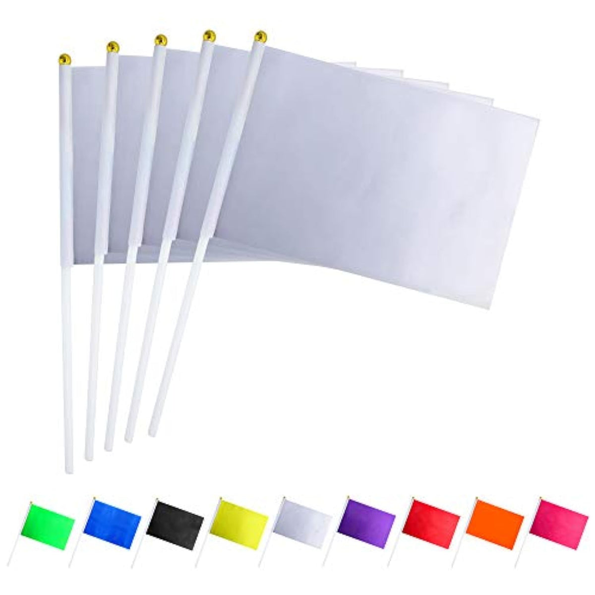 25 Pack Small Blank White Flags on Sticks, DIY Parade & Party Event Decorations
