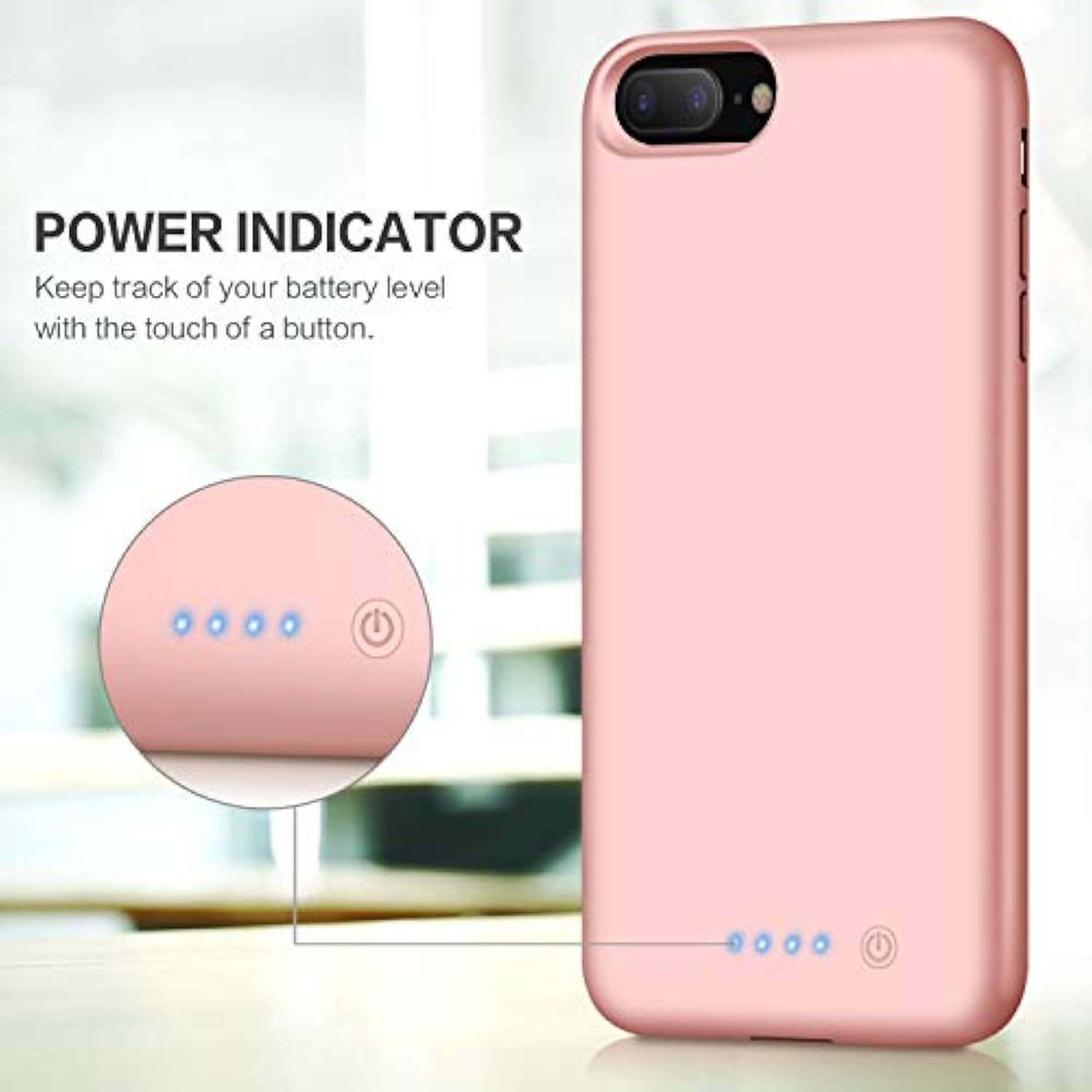 Battery Case For Iphone 8Plus/7Plus 8500Mah Portable Rechargeable Charger Case For Iphone 7Plus Extended Battery Pack For Iphone 8Plus Protective Charging Case [5.5 Inch]- Rose Gold