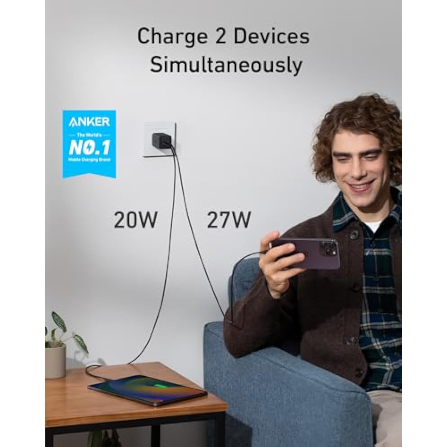 Anker Nano Charger, 47W 2 Port Compact Foldable GaN USB C Charger for iPhone 16/15, Galaxy, Pixel, Compatible with MagSafe (Black)