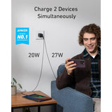 Anker Nano Charger, 47W 2 Port Compact Foldable GaN USB C Charger for iPhone 16/15, Galaxy, Pixel, Compatible with MagSafe (Black)