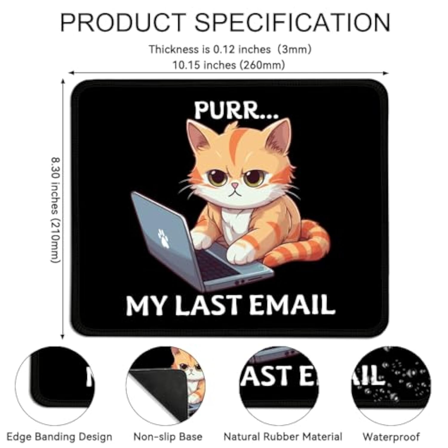 Purr My Last Email Cute Mouse Pad, Funny Cat Office Supplies Mouse Pad, Work Place Mousepad Gifts For Coworker Employee, Humor Travel Office Gifts For Friend Boss, New Job Gifts