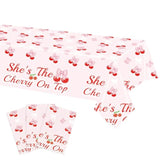 3Pcs Pink Bow Cherry Table Cloths Cherry Birthday Decorations 52.5?×70?Disposable Waterproof Rectangle Bow Tablecloth For Birthday Baby Shower Wedding Bridal She'S The Cherry On Top Decor