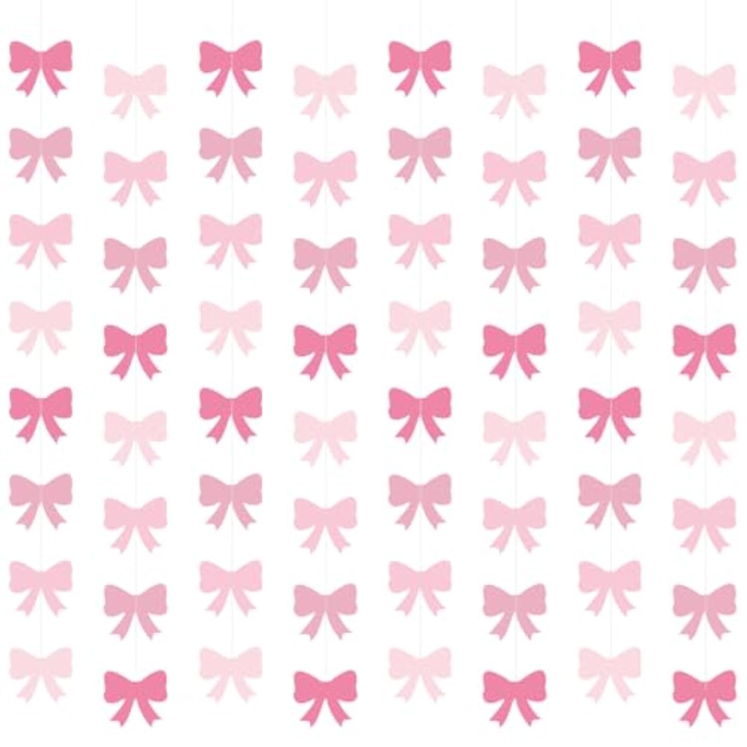 Pink Bow Party Hanging Banners & Birthday Party Supplies Decorations - Bow Paper Cutouts For Girl Baby Shower Bridal Shower Bachelorette Room Backdrop - 8 Pcs, 55 Inch, Hot To Light Pink Paper Banners