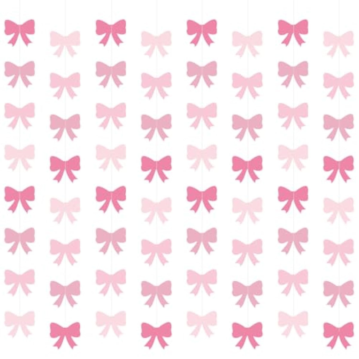 Pink Bow Party Hanging Banners & Birthday Party Supplies Decorations - Bow Paper Cutouts For Girl Baby Shower Bridal Shower Bachelorette Room Backdrop - 8 Pcs, 55 Inch, Hot To Light Pink Paper Banners