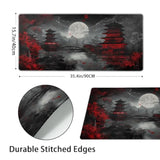 Japanese Mouse Pad Xxl 35.4 X 15.7 Inch Black Red Design Style Extended Large Gaming Mousepad Keyboard Full Desk Mat Non-Slip Rubber Base Stitched Edges For Home Office