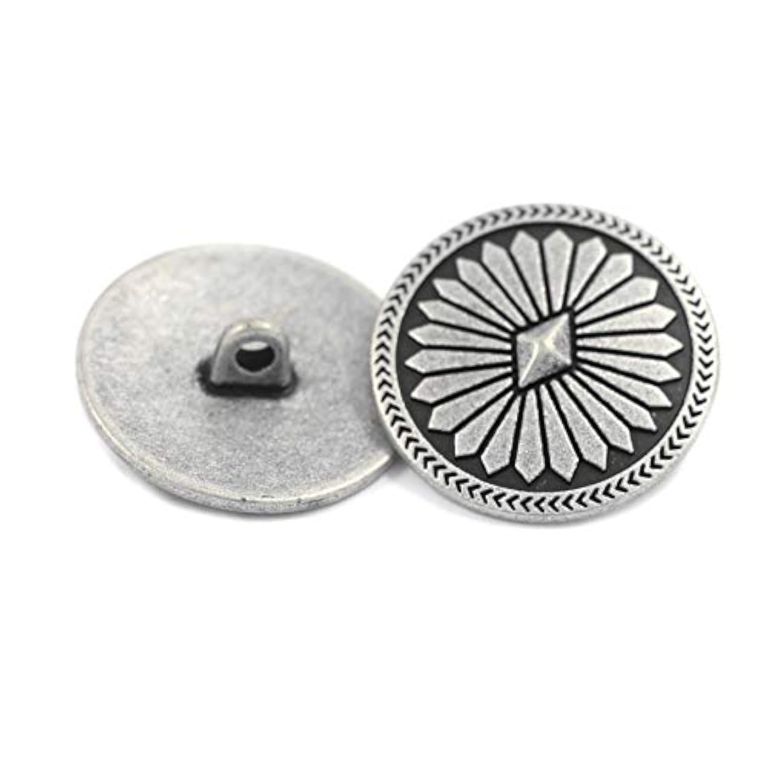 10 Pieces Diamond Flower Metal Shank Buttons. 25Mm (1 Inch) (Antique S