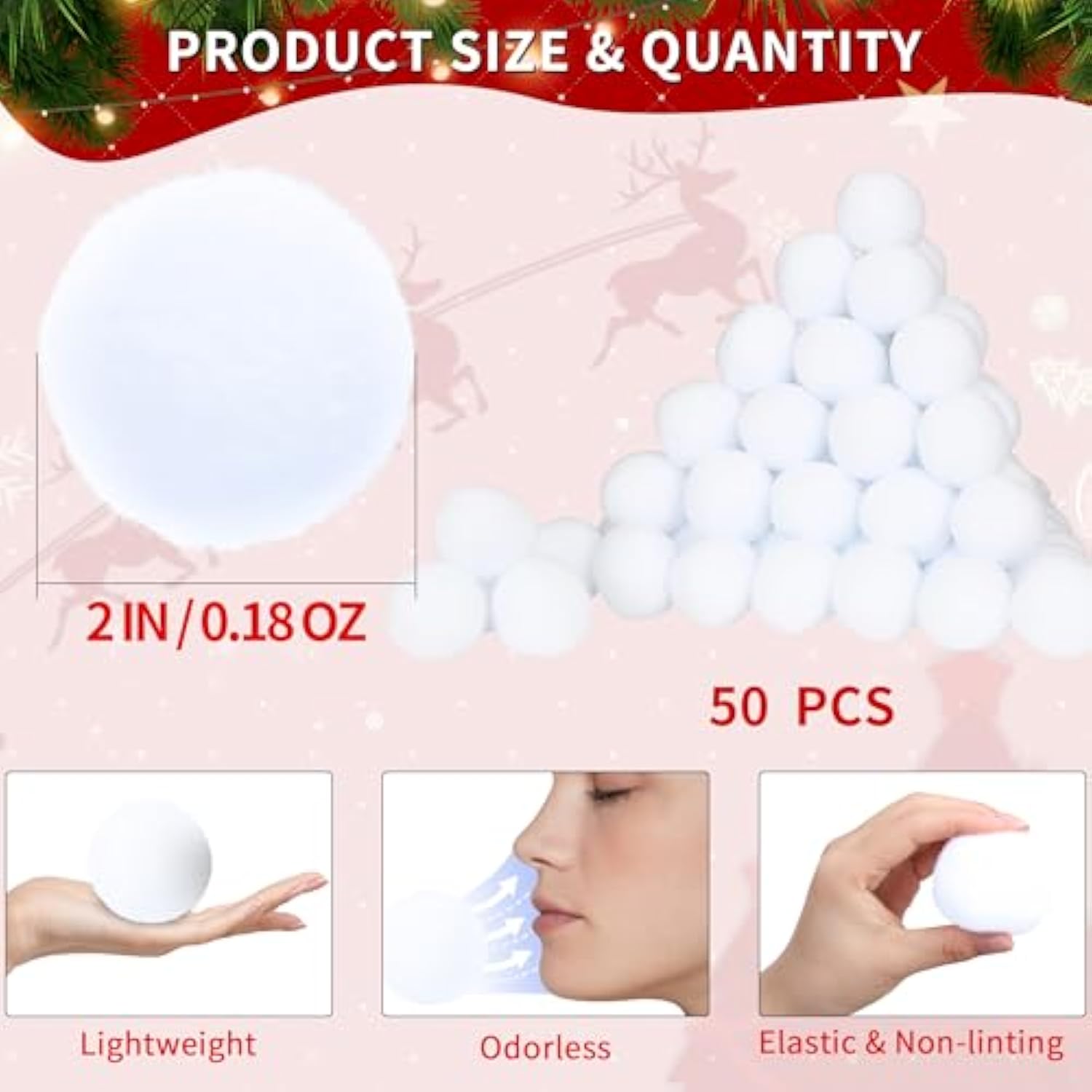 50-Pack Indoor Snow Toy Balls Soft Fake Snow Fight Set for Kids Party Games