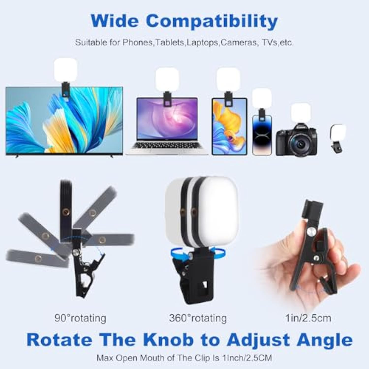 Magnetic Selfie Light Rechargeable With Clip,Suitable For Phone, Tablets,Laptops,Cameras,With 3 Light Modes And 5 Brightness Levels,Suitable For Selfie,Makeup,Video Conferencing And Live Streaming