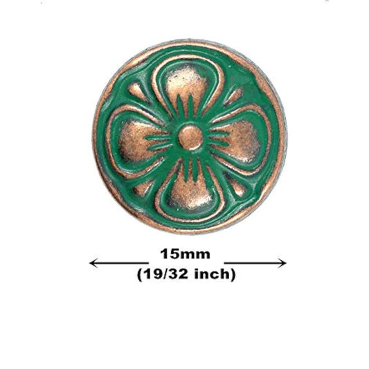 12 Pieces Green Cyan Antique Copper Clover Metal Shank Buttons. (15Mm)
