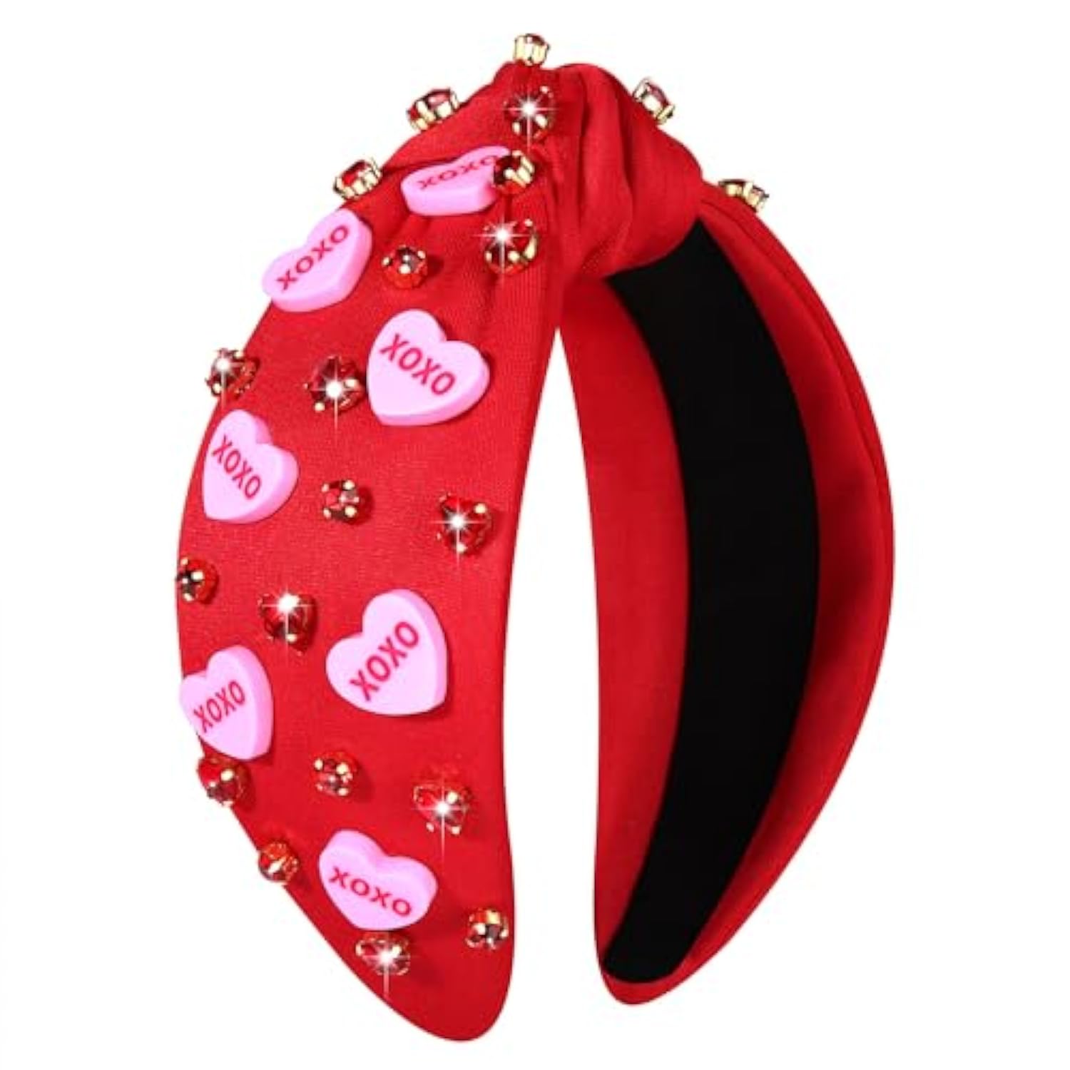 Valentine'S Day Heart Headbands For Women - Jeweled Beaded Knotted Headband Pink Red Rhinestone Wide Top Knot - Valentine'S Accessories Party Favors Gifts (Heart Headband 5)