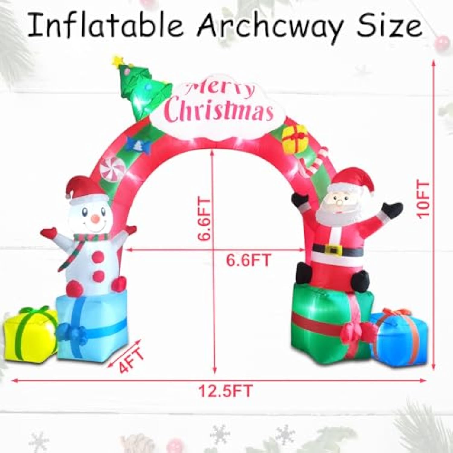 12.5Ft Christmas Inflatables Archway, Inflatable Santa Claus And Snowman Sitting On Gift Boxes, Christmas Arch Blow Up Y