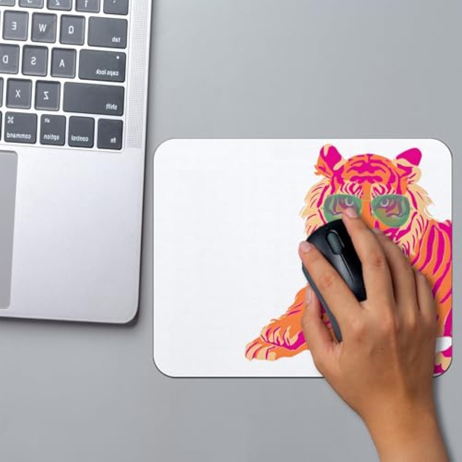 Hot Pink Mouse Pad, Trendy Preppy Pink And Orange Tiger Square Mouse Pads For Desk, Tiger Gifts, Preppy Desk Accessories, Aesthetic Mouse Pad, Hot Pink Office Supplies, 9.5X7.9 Inch